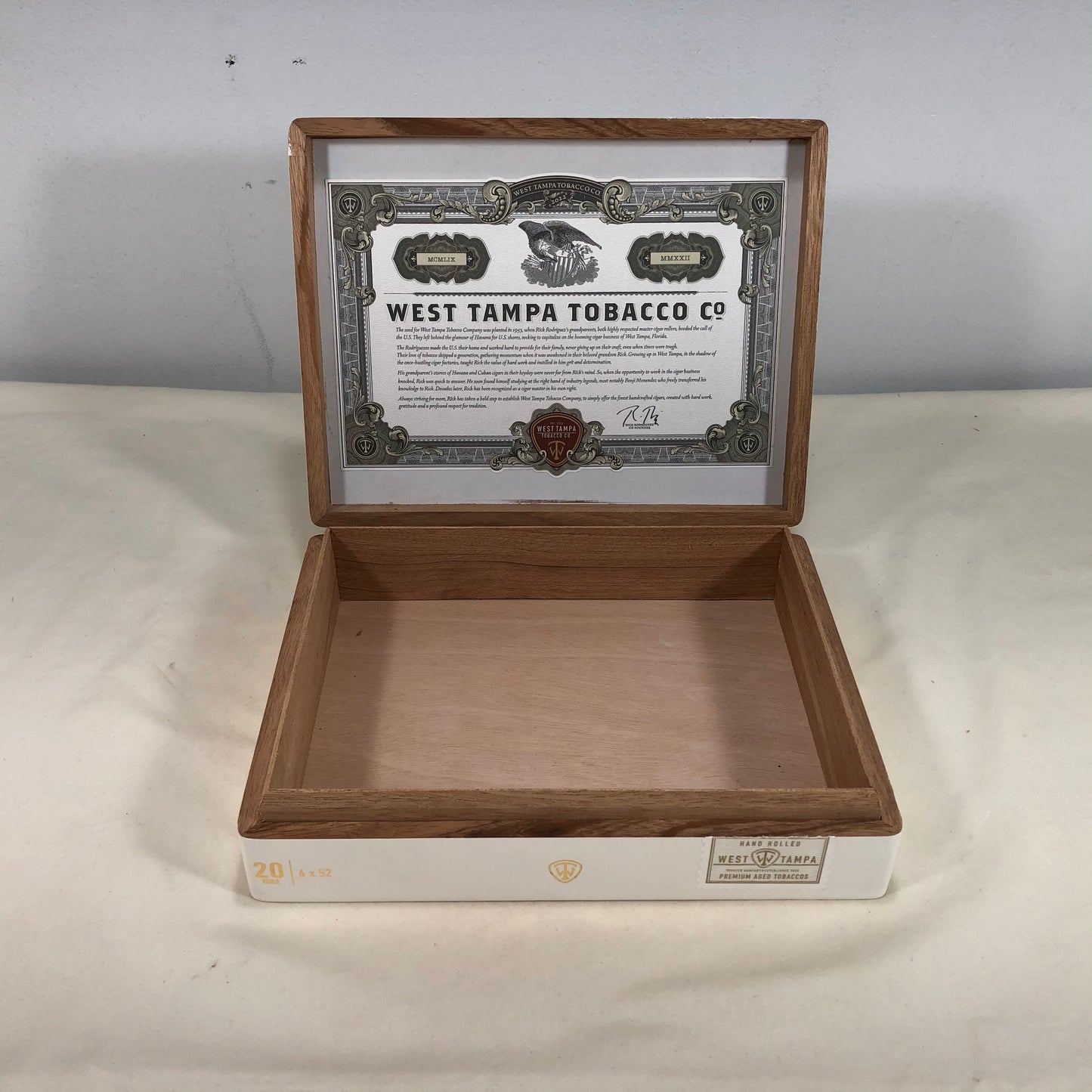 West Tampa White Toro Empty Wooden Cigar Box 9x7x2