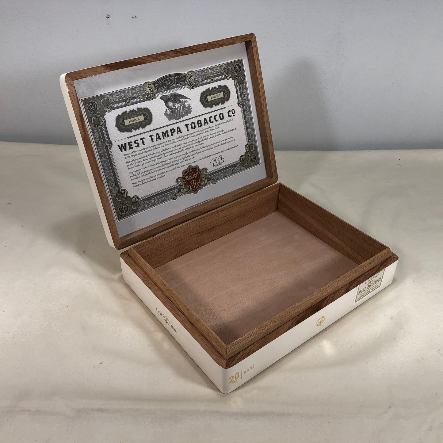 West Tampa White Toro Empty Wooden Cigar Box 9x7x2