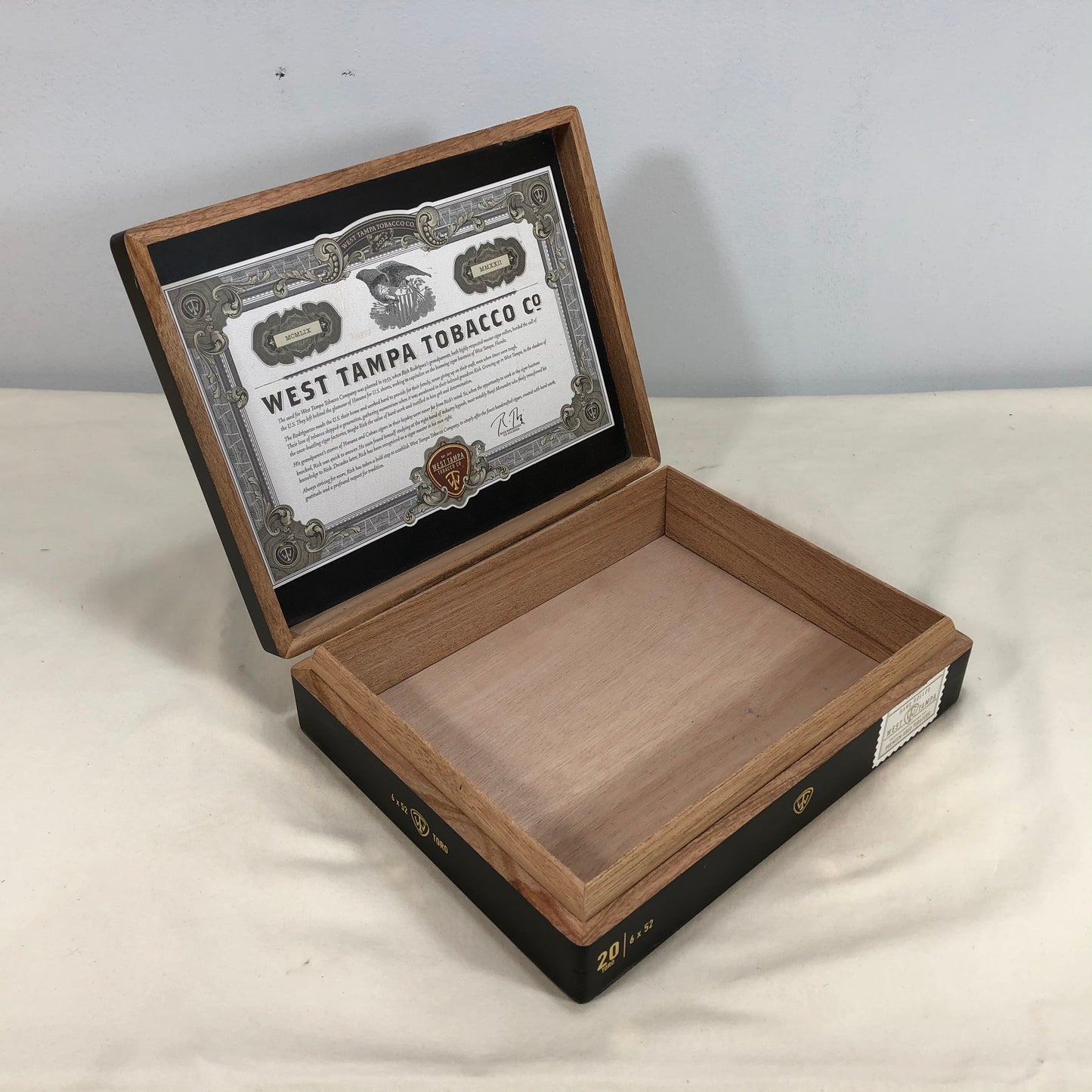 West Tampa Black Toro Empty Wooden Cigar Box 9x7x2