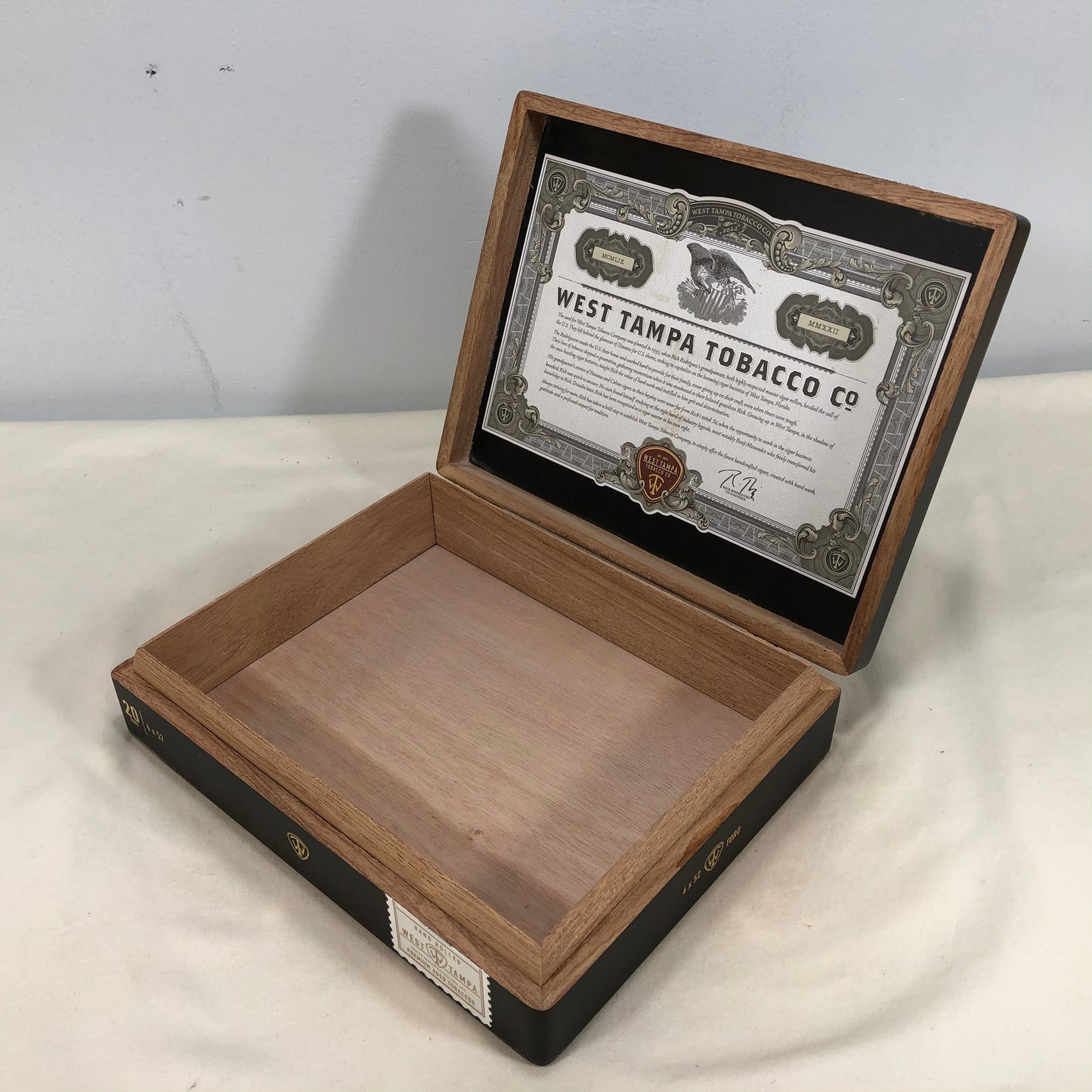 West Tampa Black Toro Empty Wooden Cigar Box 9x7x2