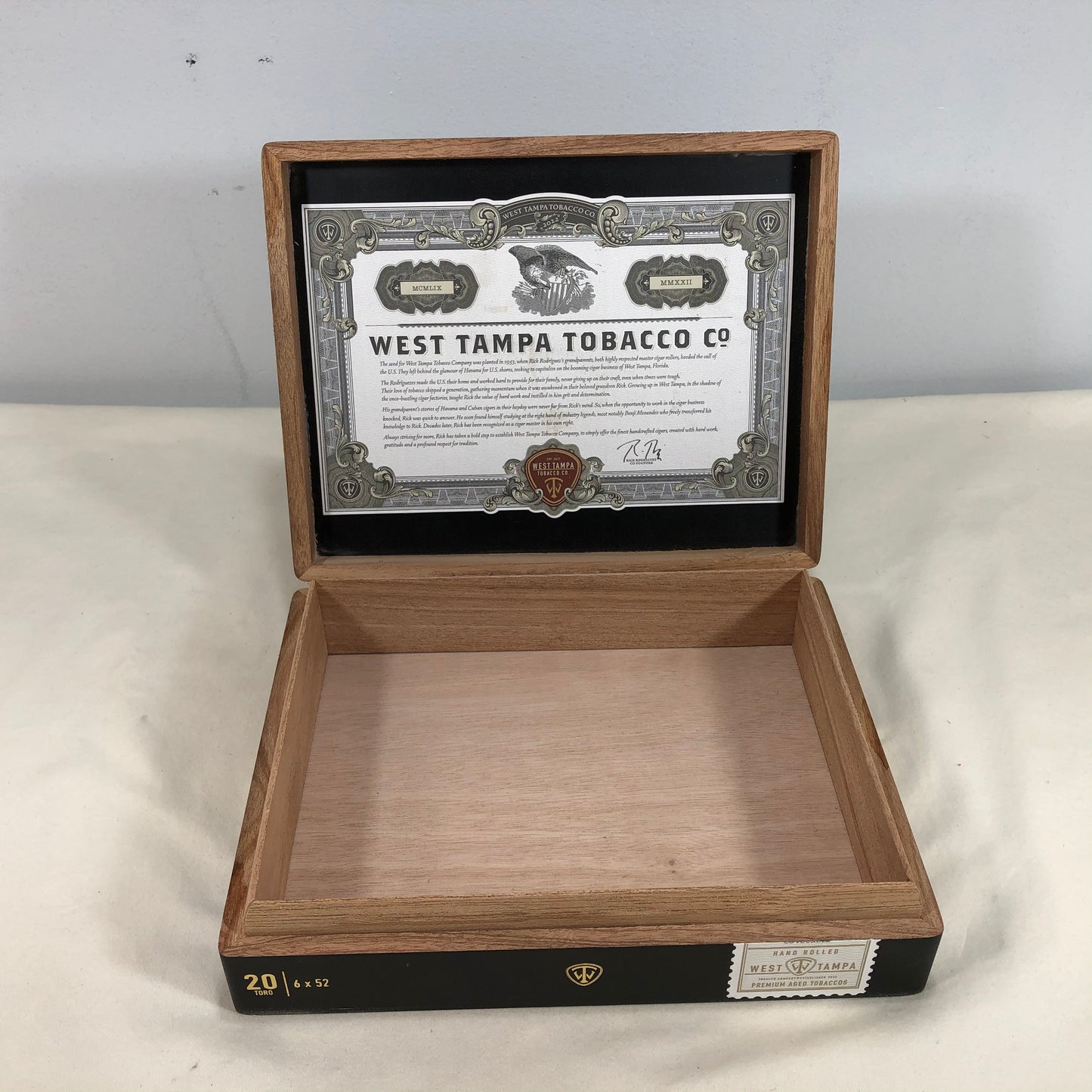 West Tampa Black Toro Empty Wooden Cigar Box 9x7x2