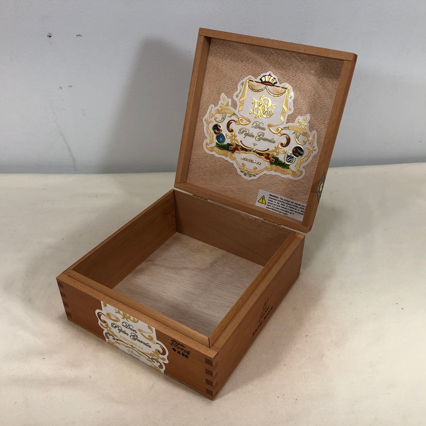 Don Pepin Garcia JJ Belicoso Empty Wooden Cigar Box 6.5x6.75x2.75