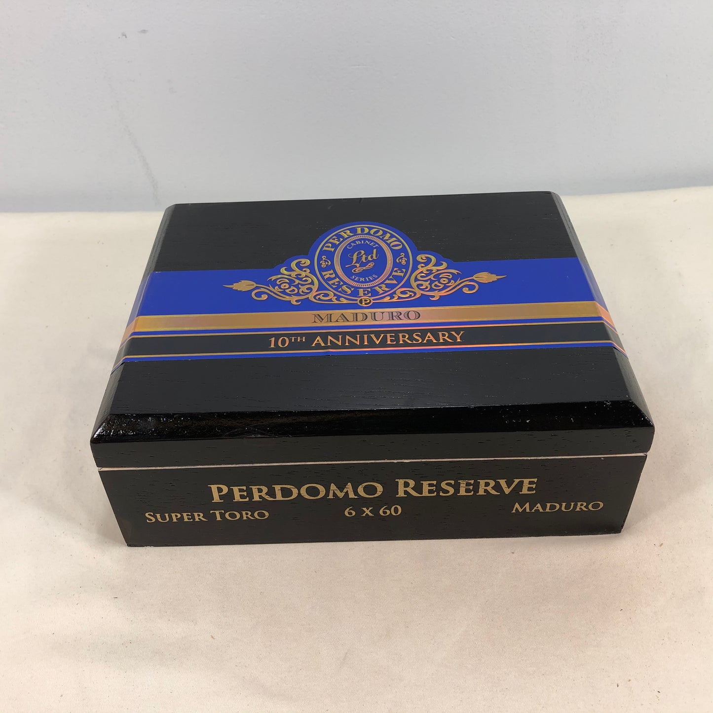 Perdomo 10th Anniversary Maduro Super Toro Empty Wooden Cigar Box 9x7.25x3