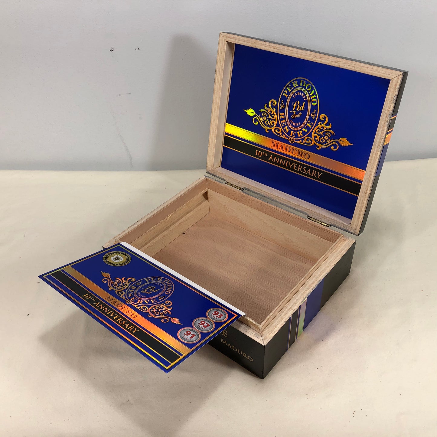 Perdomo 10th Anniversary Maduro Super Toro Empty Wooden Cigar Box 9x7.25x3