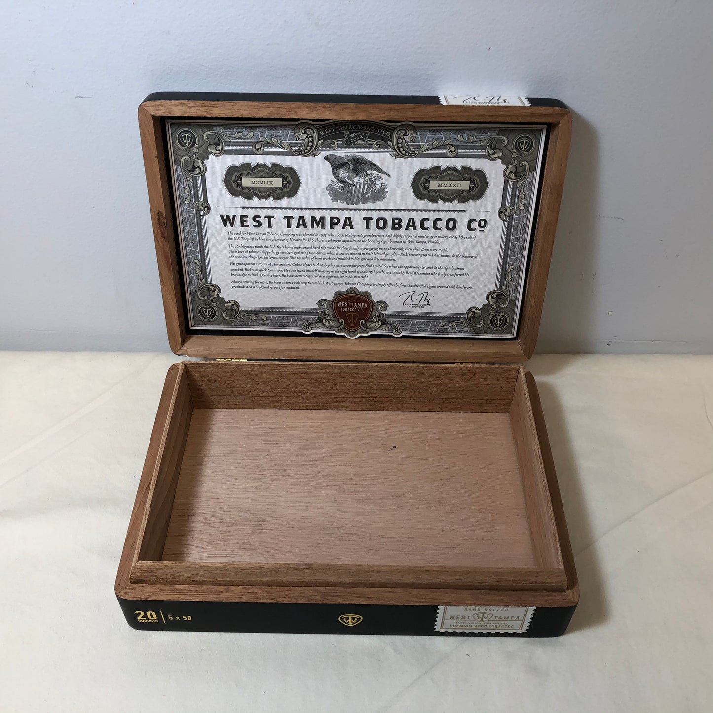 West Tampa Black Robusto Empty Wooden Cigar Box 8.75x6.25x2