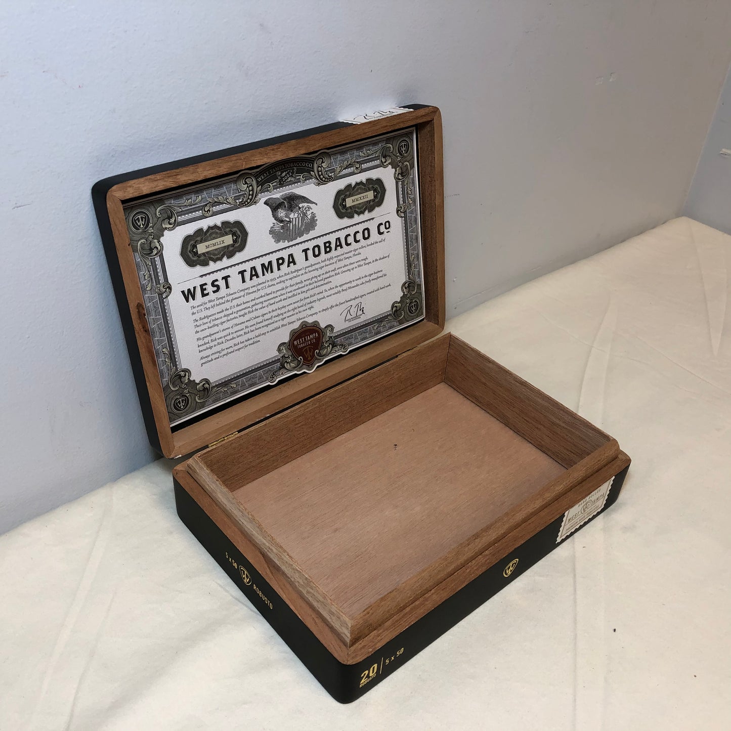 West Tampa Black Robusto Empty Wooden Cigar Box 8.75x6.25x2