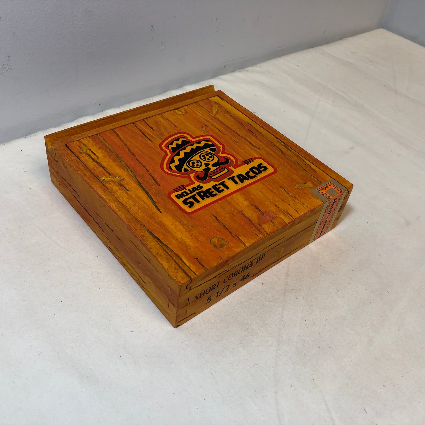 Rojas Orange Street Tacos Robusto Empty Wooden Cigar Box 6.75x6.25x1.75