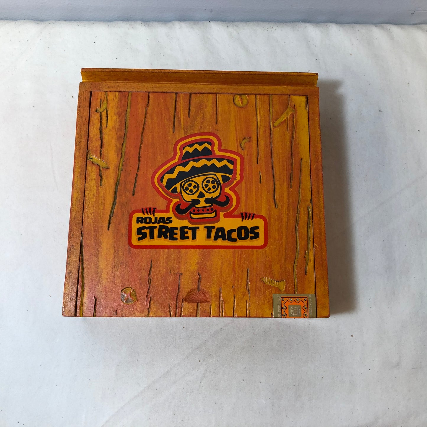 Rojas Orange Street Tacos Robusto Empty Wooden Cigar Box 6.75x6.25x1.75