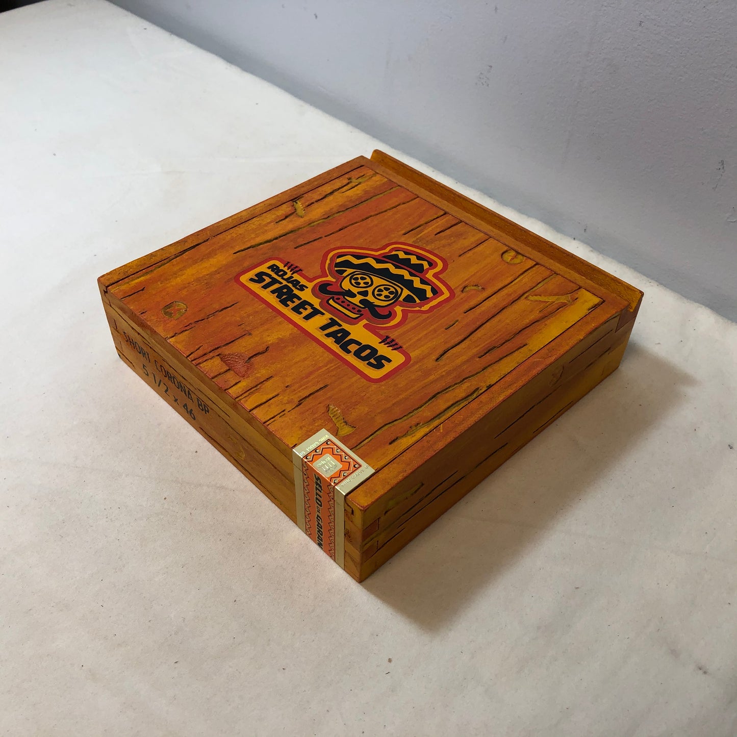 Rojas Orange Street Tacos Robusto Empty Wooden Cigar Box 6.75x6.25x1.75