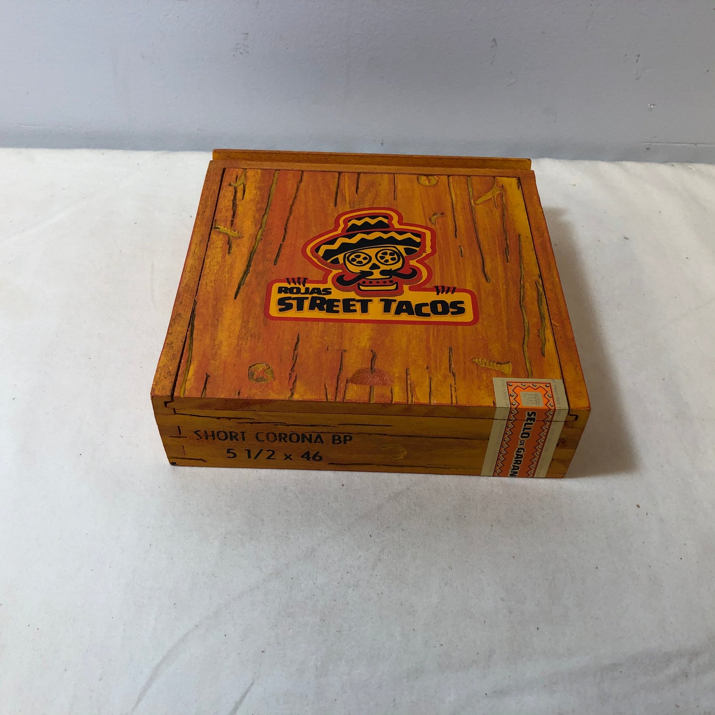 Rojas Orange Street Tacos Robusto Empty Wooden Cigar Box 6.75x6.25x1.75