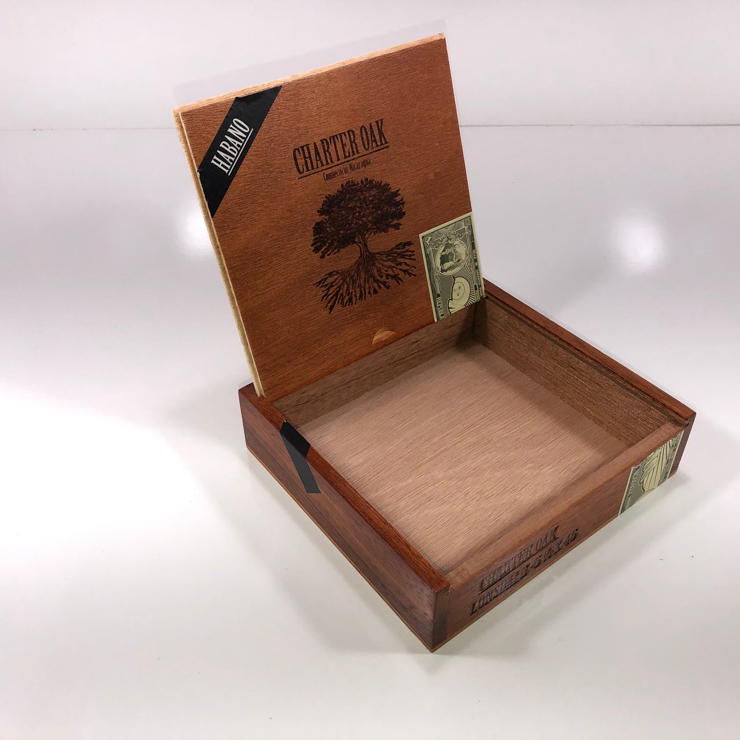 Charter Oak Hab Lonsdale Empty Wooden Cigar Box 7.75x7.25x2