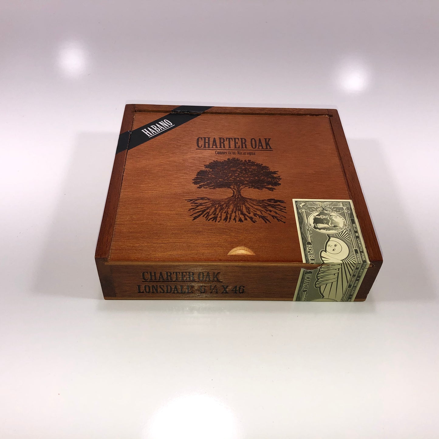 Charter Oak Hab Lonsdale Empty Wooden Cigar Box 7.75x7.25x2