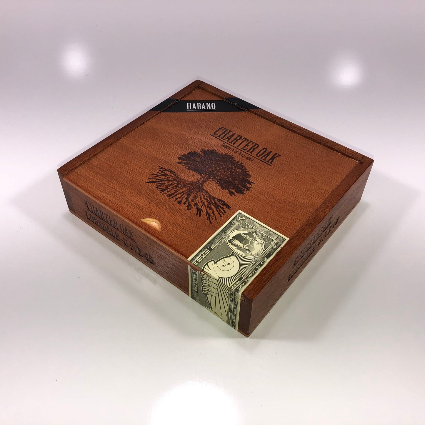 Charter Oak Hab Lonsdale Empty Wooden Cigar Box 7.75x7.25x2