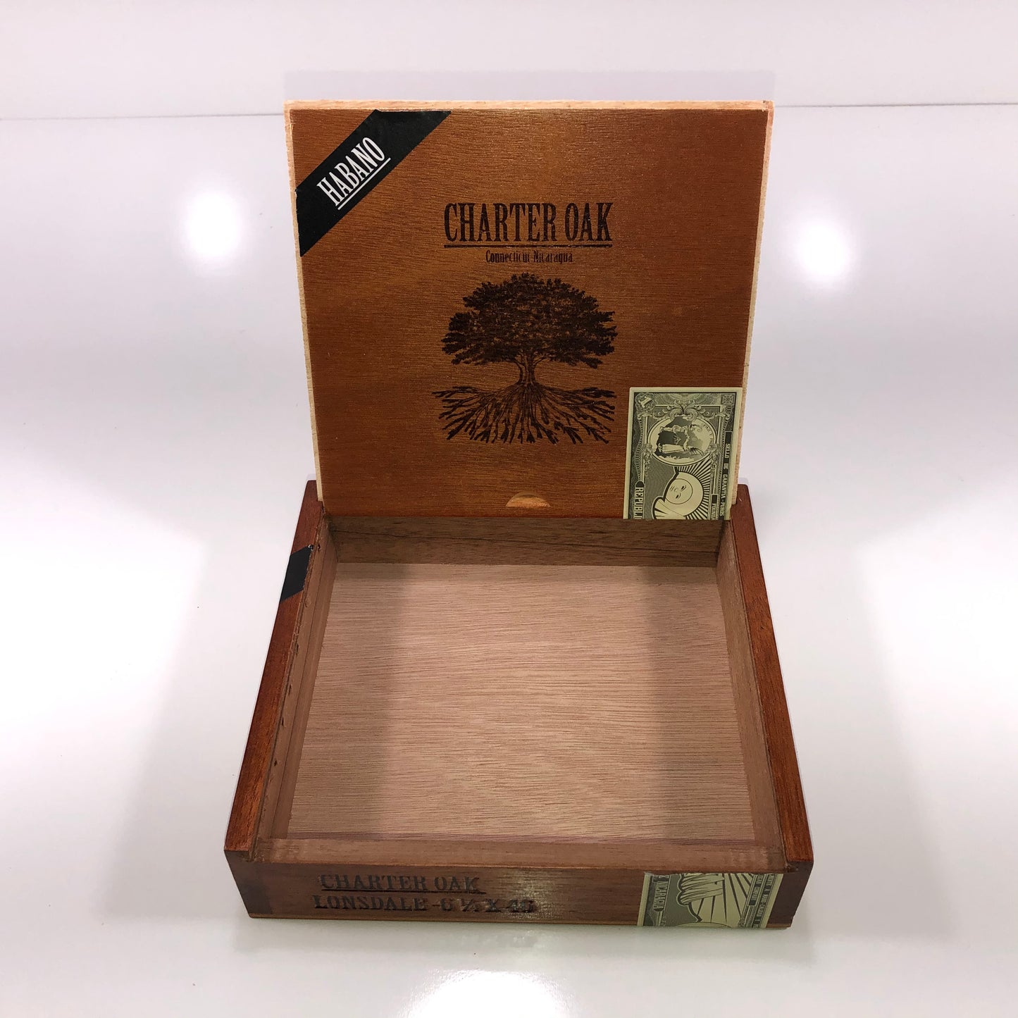 Charter Oak Hab Lonsdale Empty Wooden Cigar Box 7.75x7.25x2