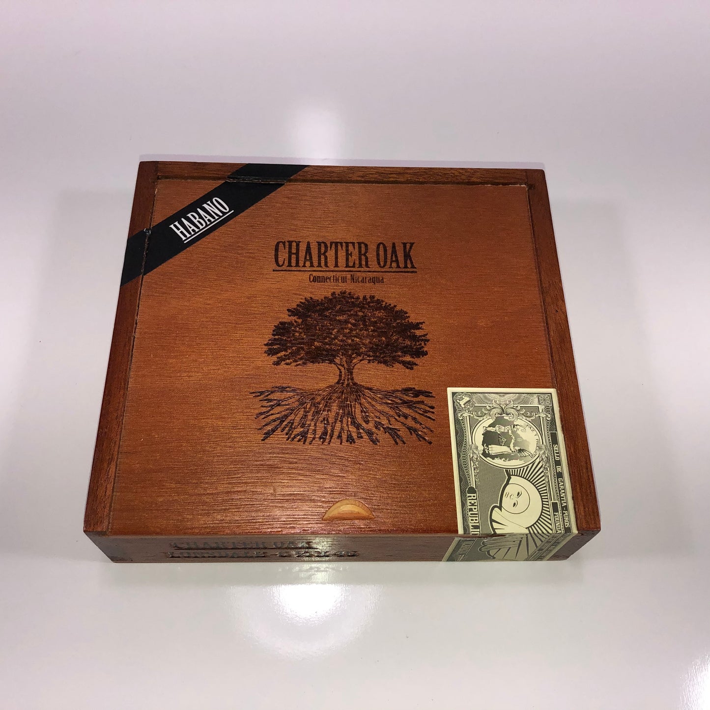 Charter Oak Hab Lonsdale Empty Wooden Cigar Box 7.75x7.25x2