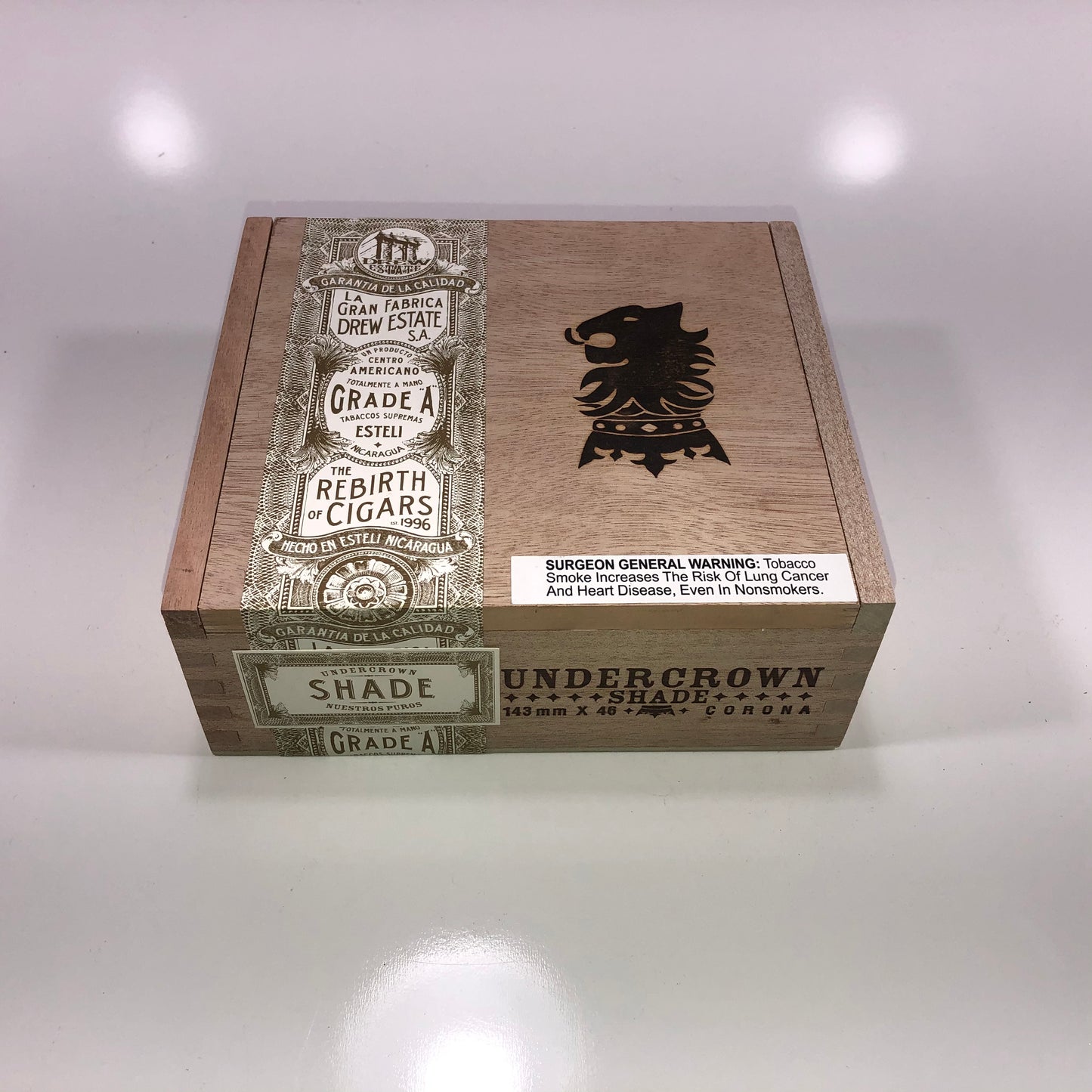 Undercrown Shade Corona Empty Wooden Cigar Box 7.25x6.5x3