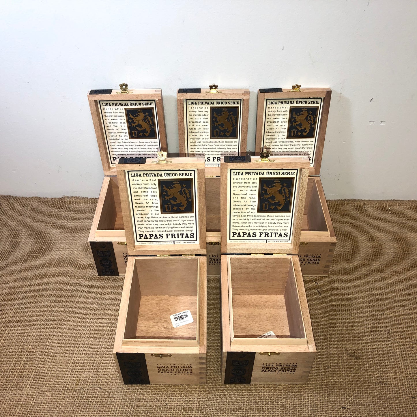 Lot of 5 Liga Privada Papas Fritas Empty Wooden Cigar Boxes 4.5x6x4 #98