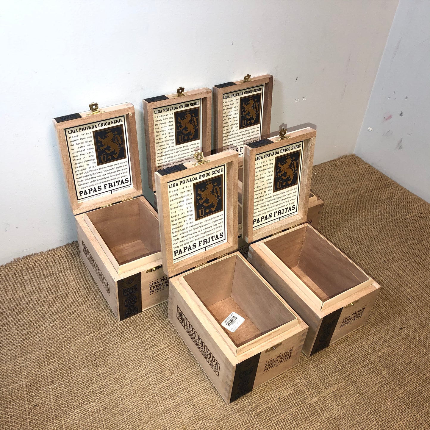 Lot of 5 Liga Privada Papas Fritas Empty Wooden Cigar Boxes 4.5x6x4 #98