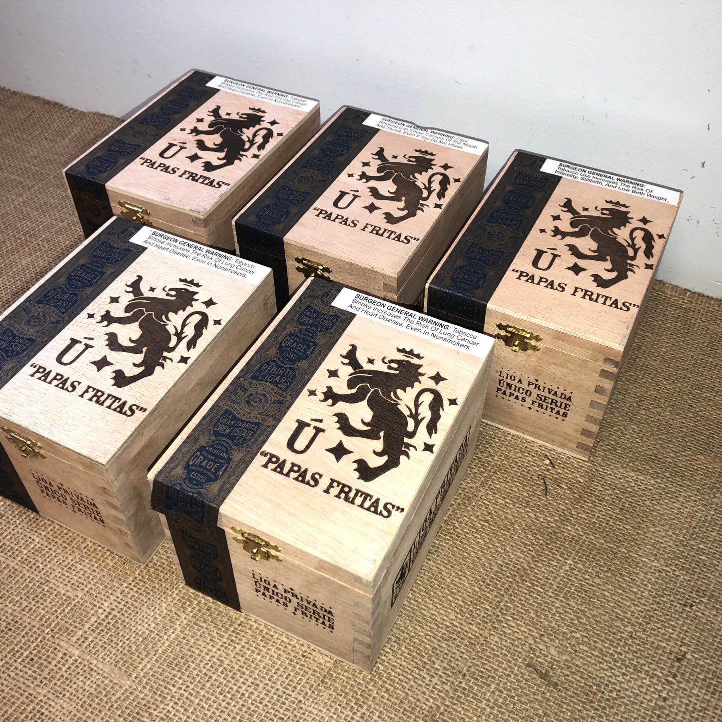 Lot of 5 Liga Privada Papas Fritas Empty Wooden Cigar Boxes 4.5x6x4 #98