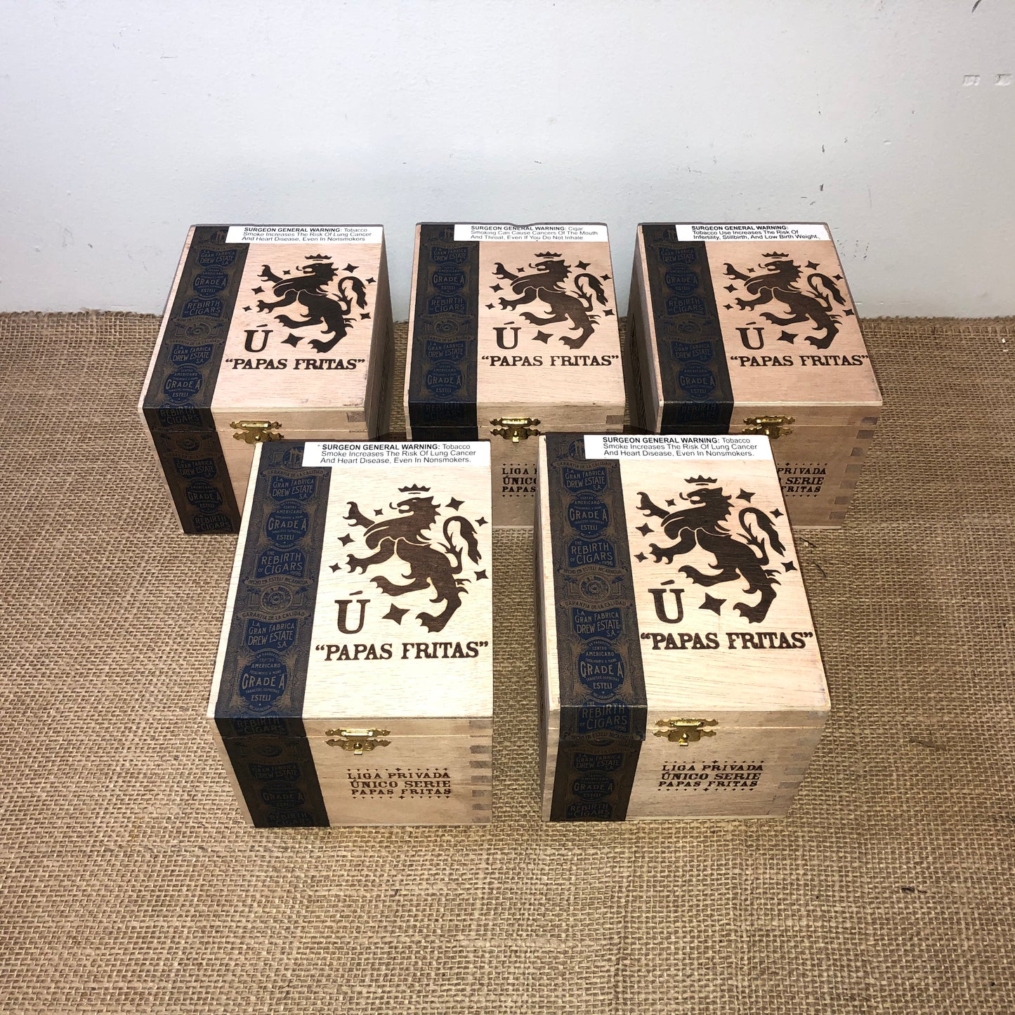 Lot of 5 Liga Privada Papas Fritas Empty Wooden Cigar Boxes 4.5x6x4 #98