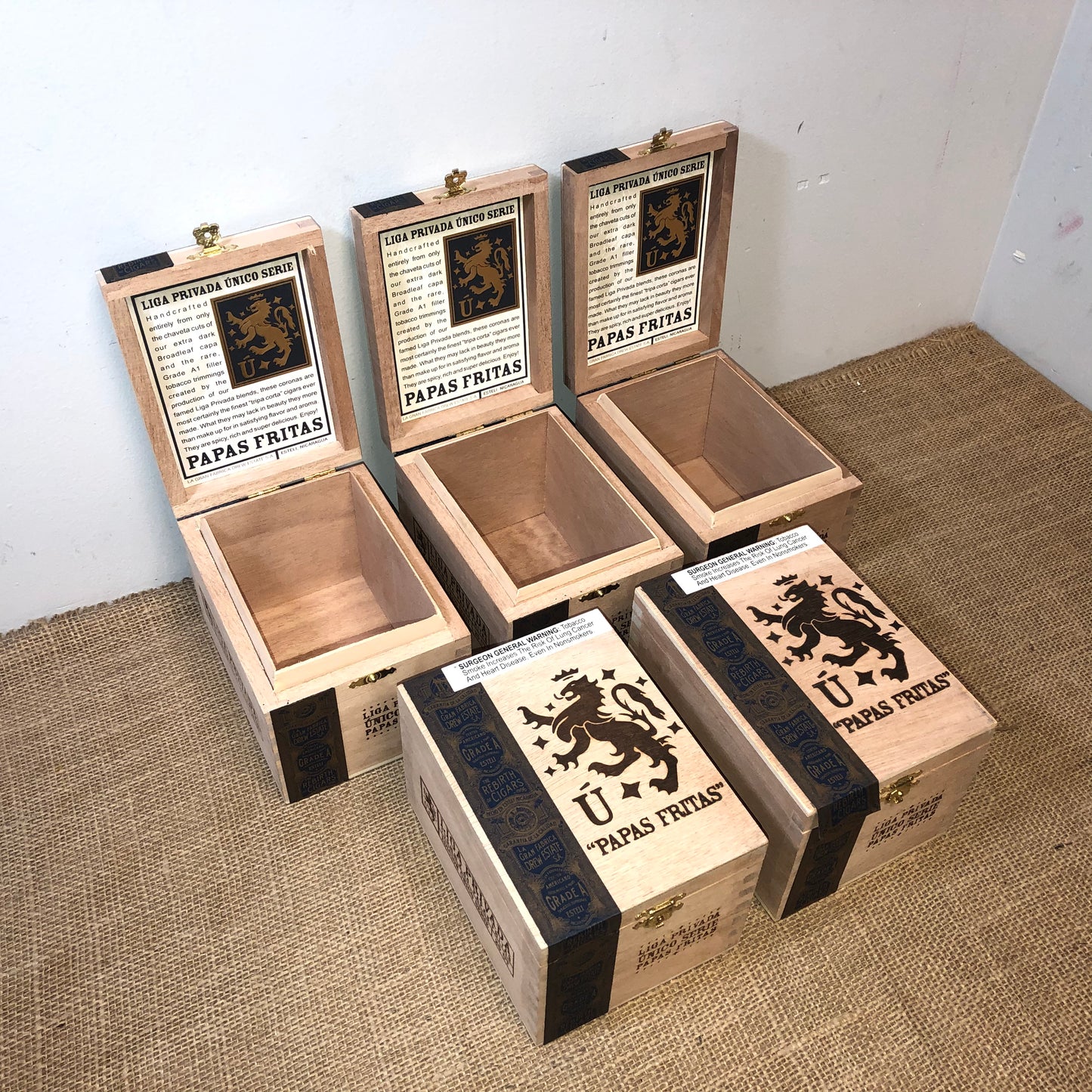 Lot of 5 Liga Privada Papas Fritas Empty Wooden Cigar Boxes 4.5x6x4 #98