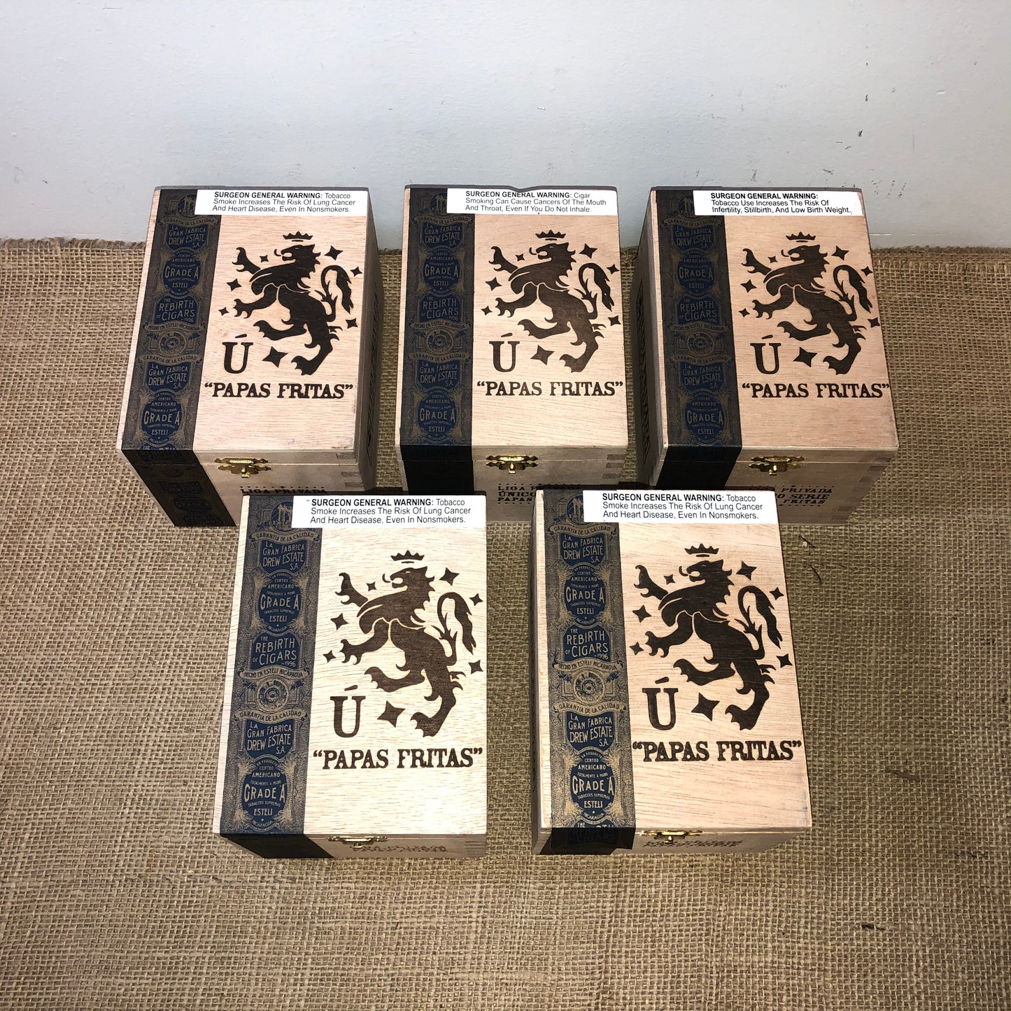 Lot of 5 Liga Privada Papas Fritas Empty Wooden Cigar Boxes 4.5x6x4 #98