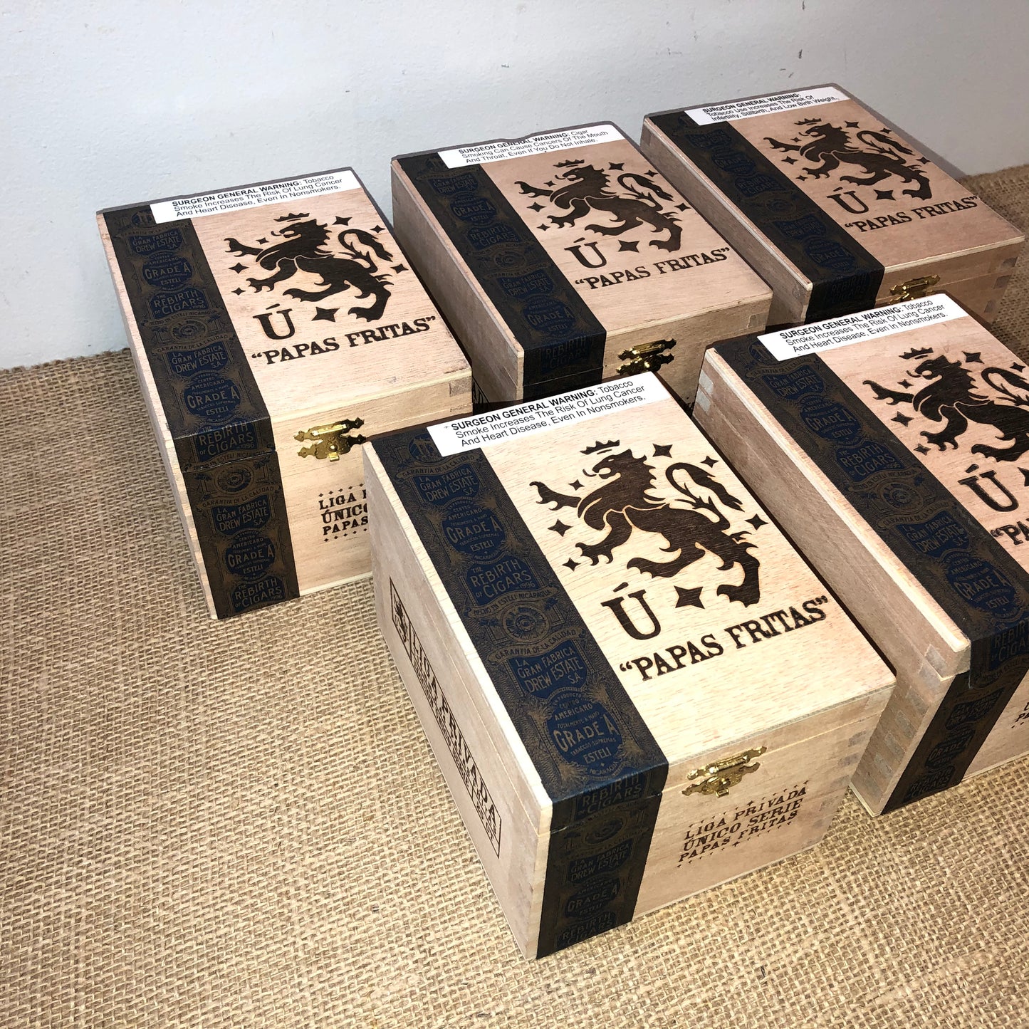 Lot of 5 Liga Privada Papas Fritas Empty Wooden Cigar Boxes 4.5x6x4 #98