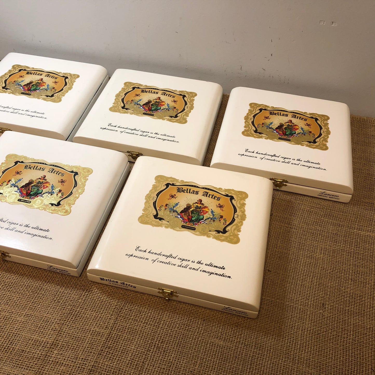 Lot of 5 Bellas Artes Empty Wooden Cigar Boxes 9x8x1.5 #58