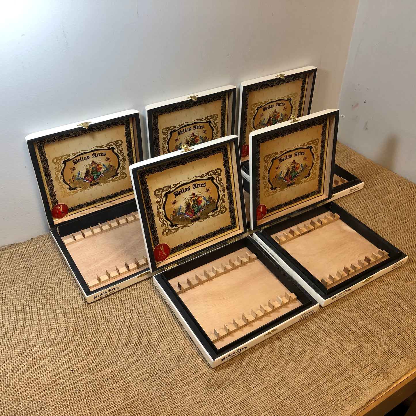 Lot of 5 Bellas Artes Empty Wooden Cigar Boxes 9x8x1.5 #58