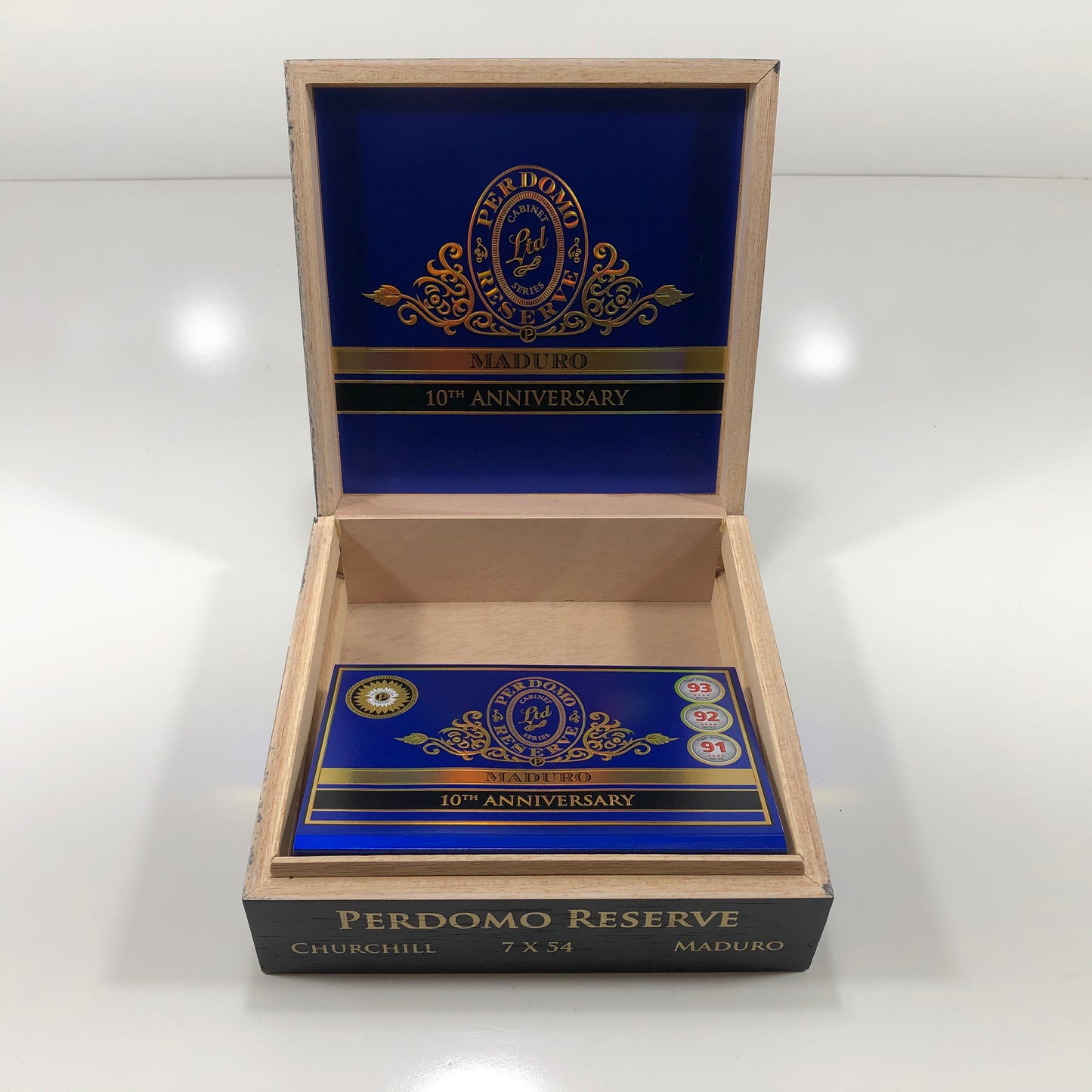 Perdomo 10th Anniversary Maduro Churchill Empty Wooden Cigar Box 8x8.25x2.75