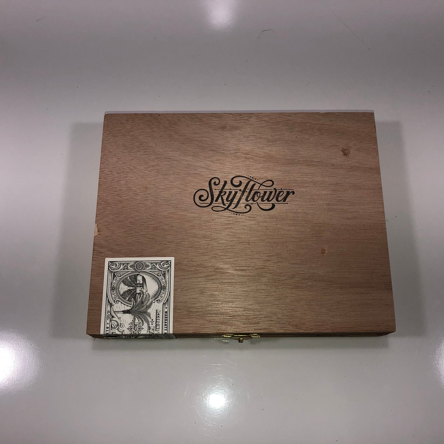 Warped Cigars Skyflower Empty Wooden Cigar Box 8.5x7x1.25