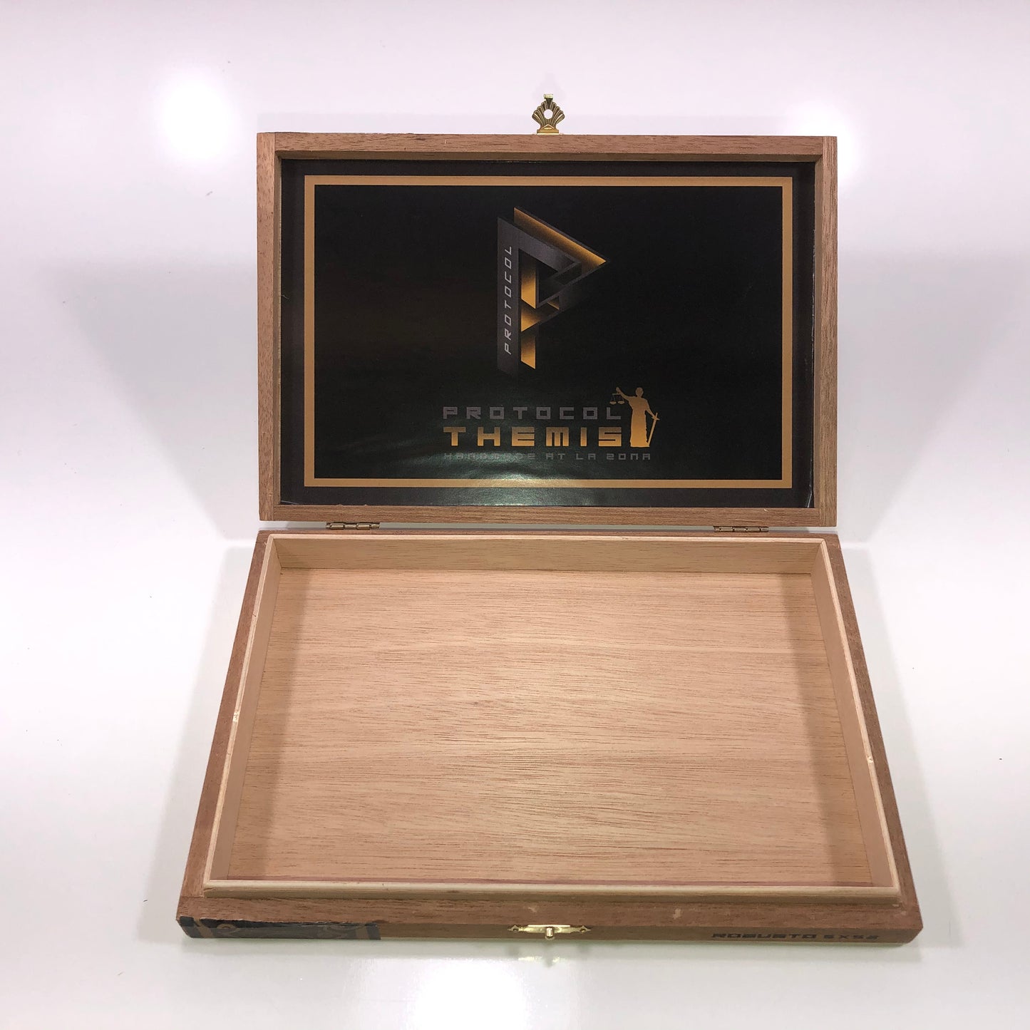 Protocol Themis Robusto Empty Wooden Cigar Box 8.75x5.75x1