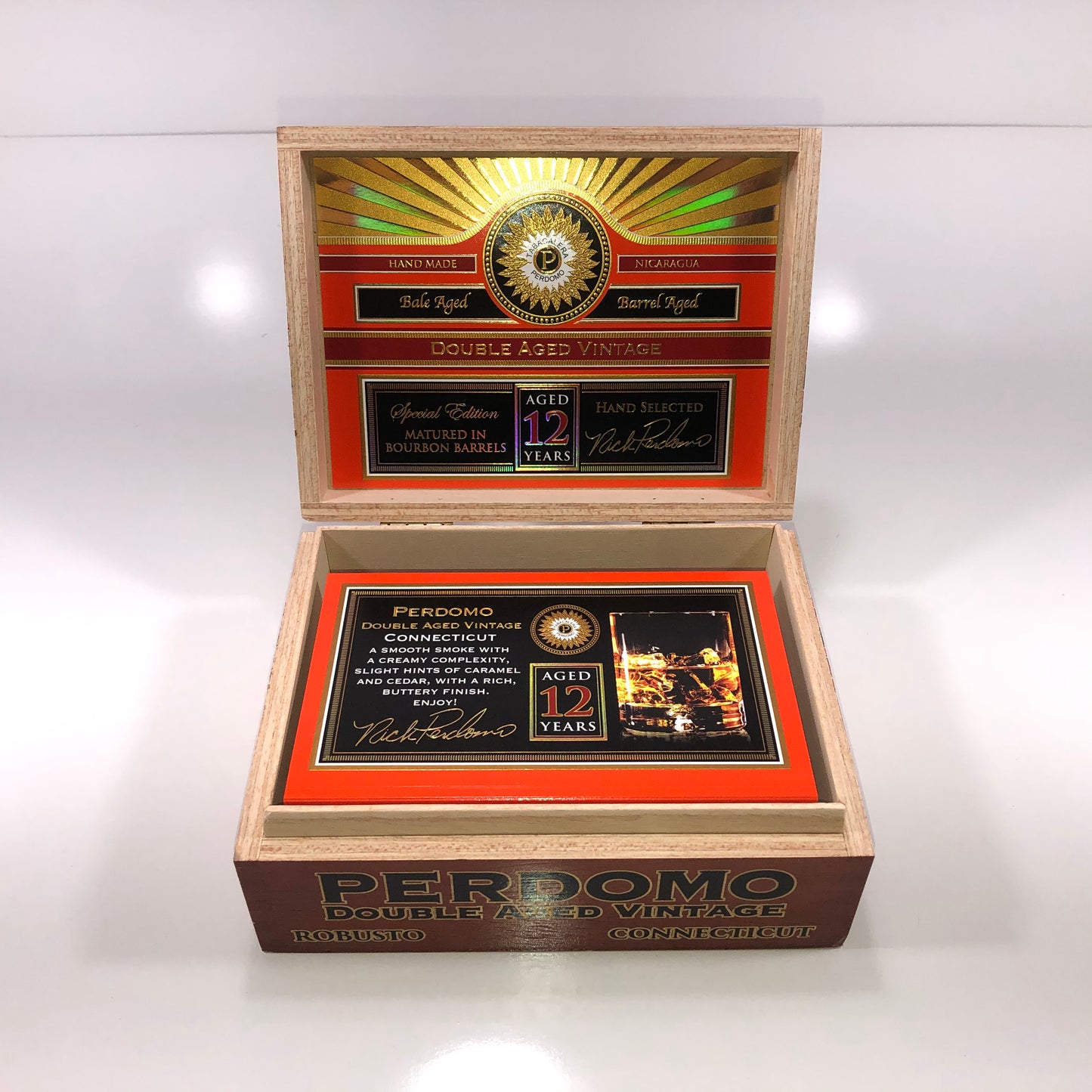 Perdomo Double Aged Vintage Connecticut Robusto Empty Wooden Cigar Box 8x6x3.25