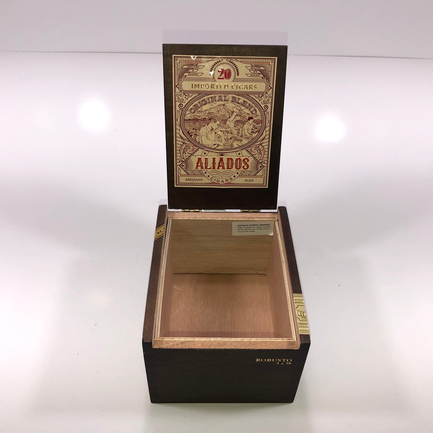 Aliados Robusto Empty Wooden Cigar Box 5x6x3.75