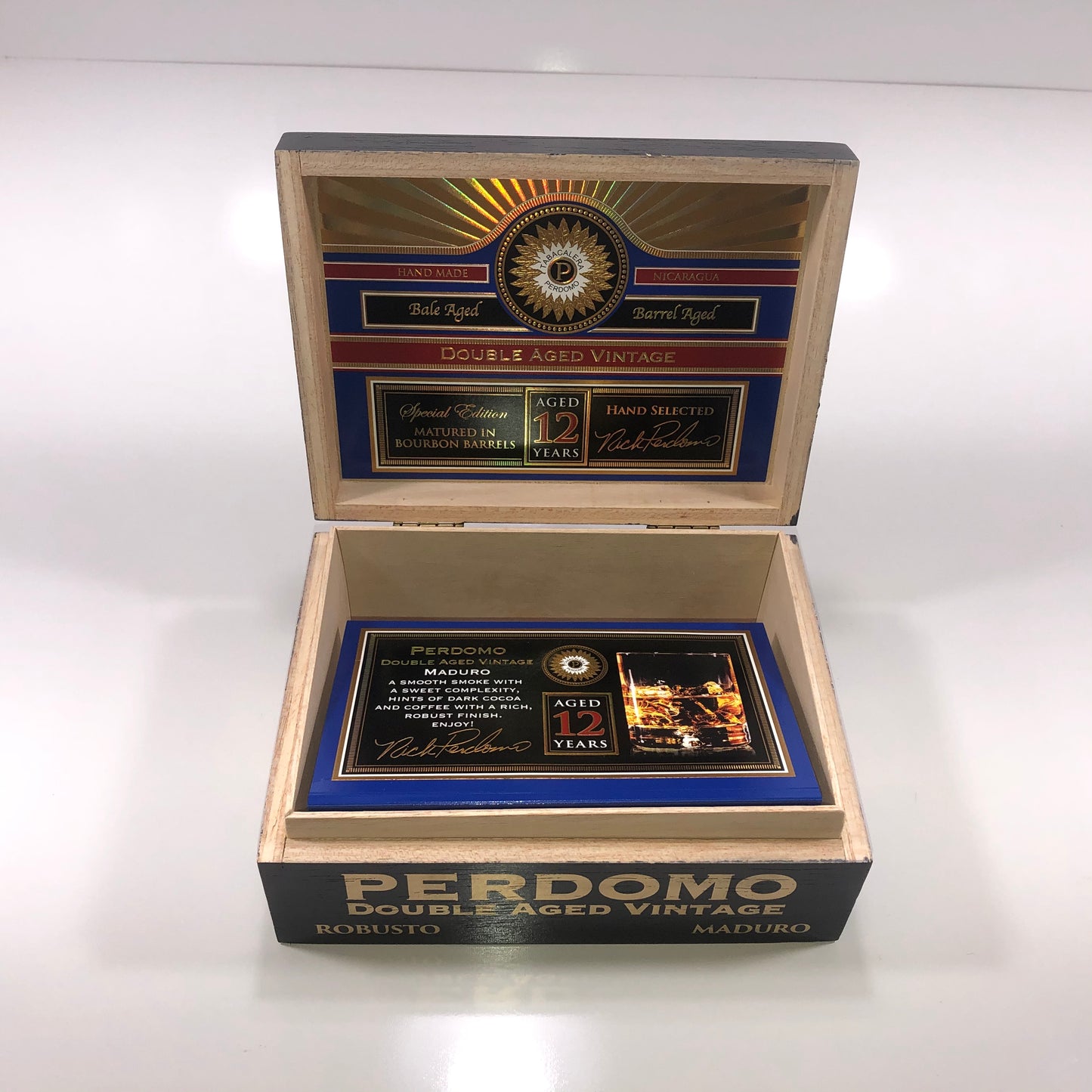 Perdomo Double Aged Vintage Maduro Robusto Empty Wooden Cigar Box 8x6.25x3.25