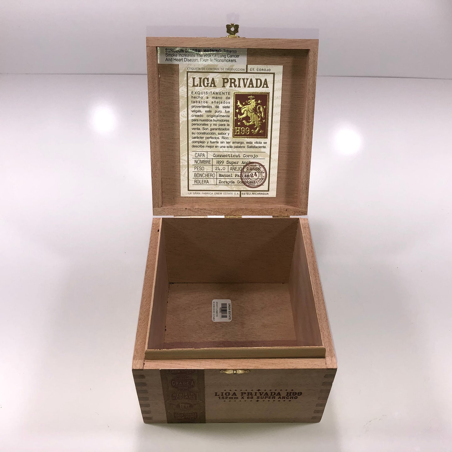 Liga Privada H99 Ancho Empty Wooden Cigar Box 6.5x7x4.5