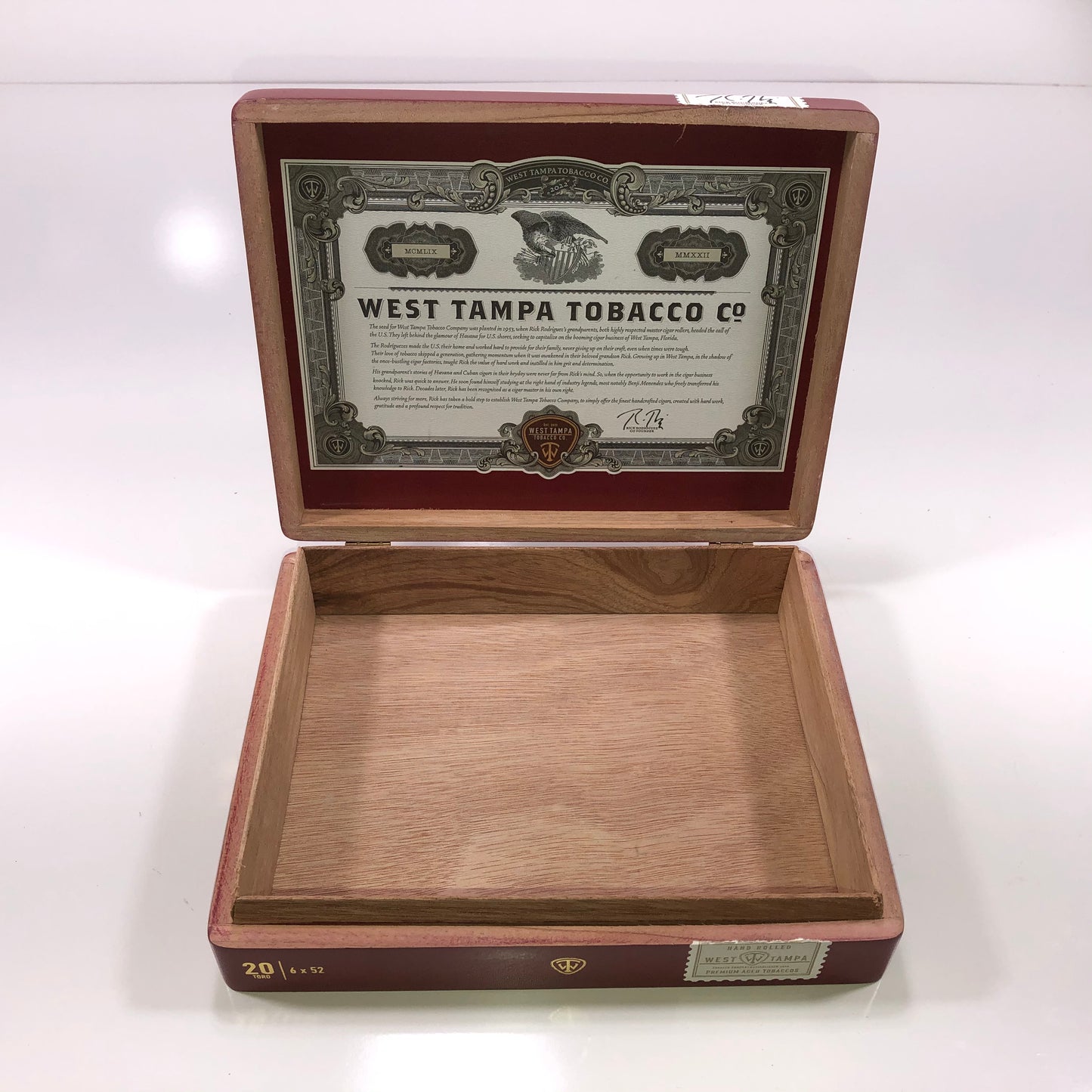 West Tampa Red Toro Empty Wooden Cigar Box 9x7x2