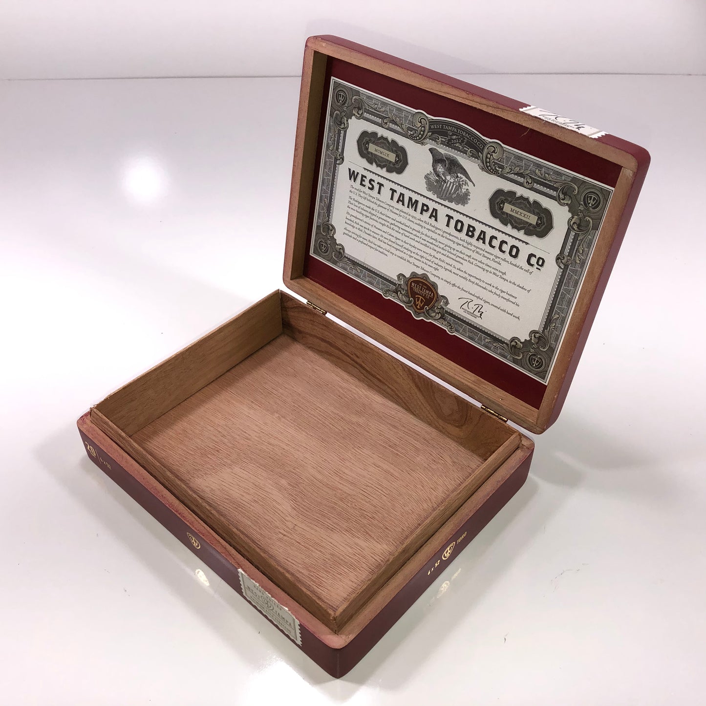 West Tampa Red Toro Empty Wooden Cigar Box 9x7x2