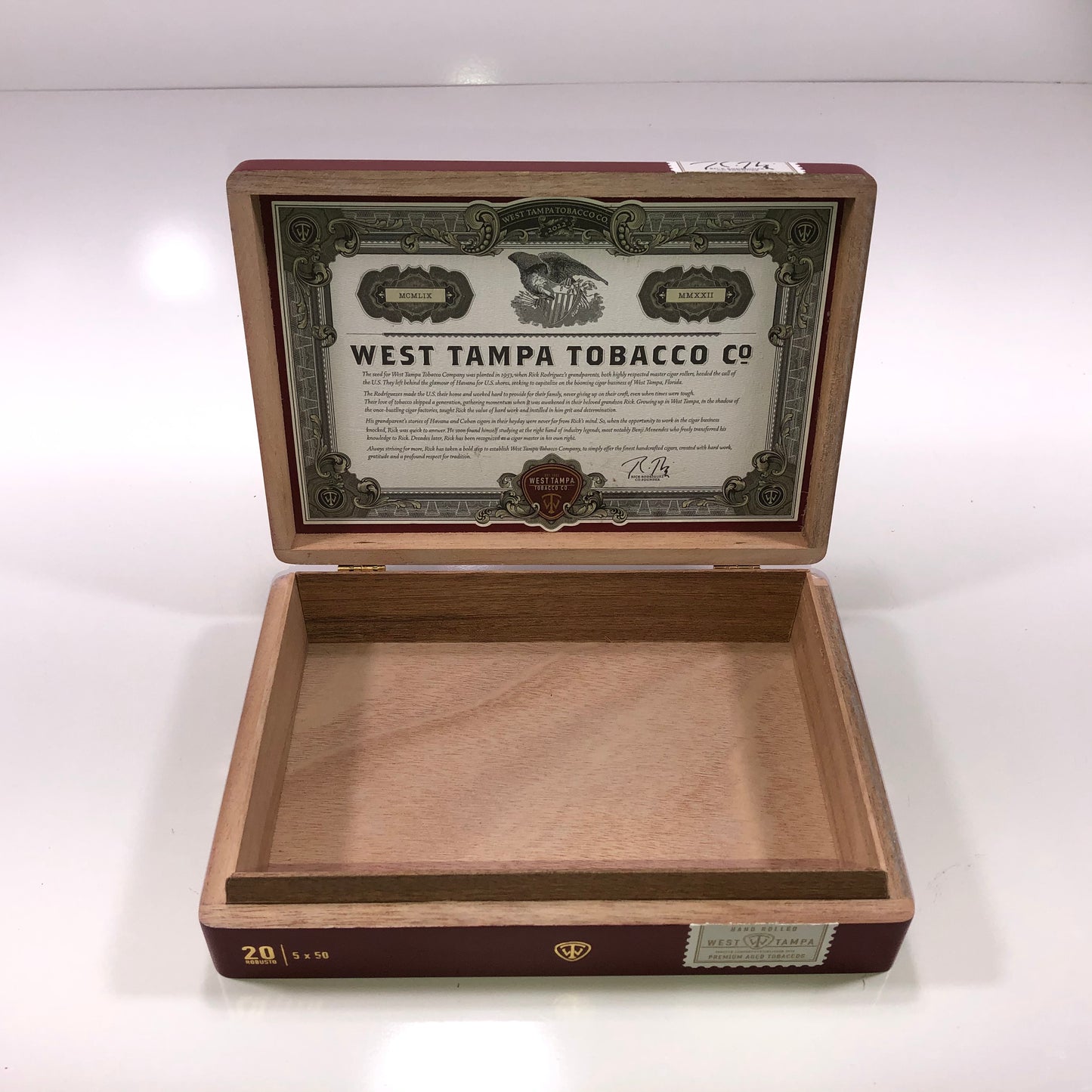 West Tampa Red Robusto Empty Wooden Cigar Box 8.75x6x2