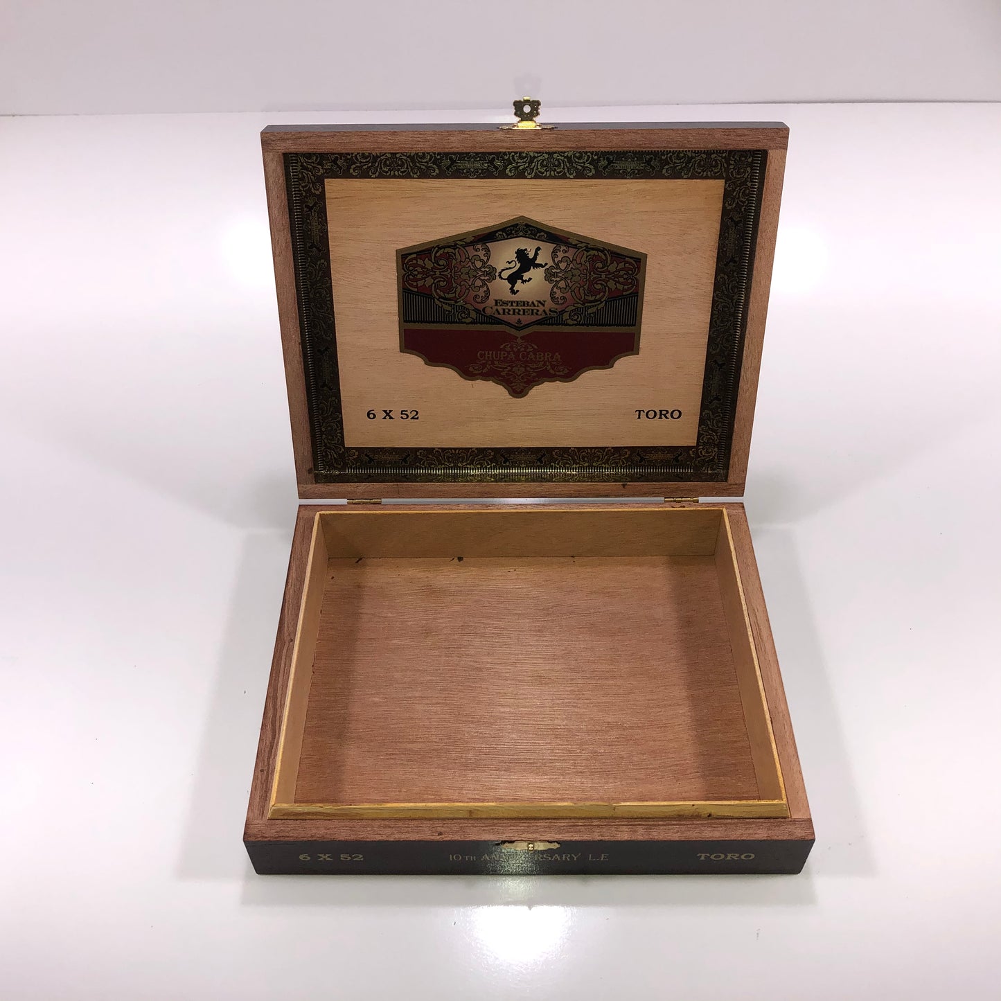 Esteban Carreras Chupa Cabra 10th Anniversary Toro Empty Wooden Cigar Box 9.75x7.75x2.25