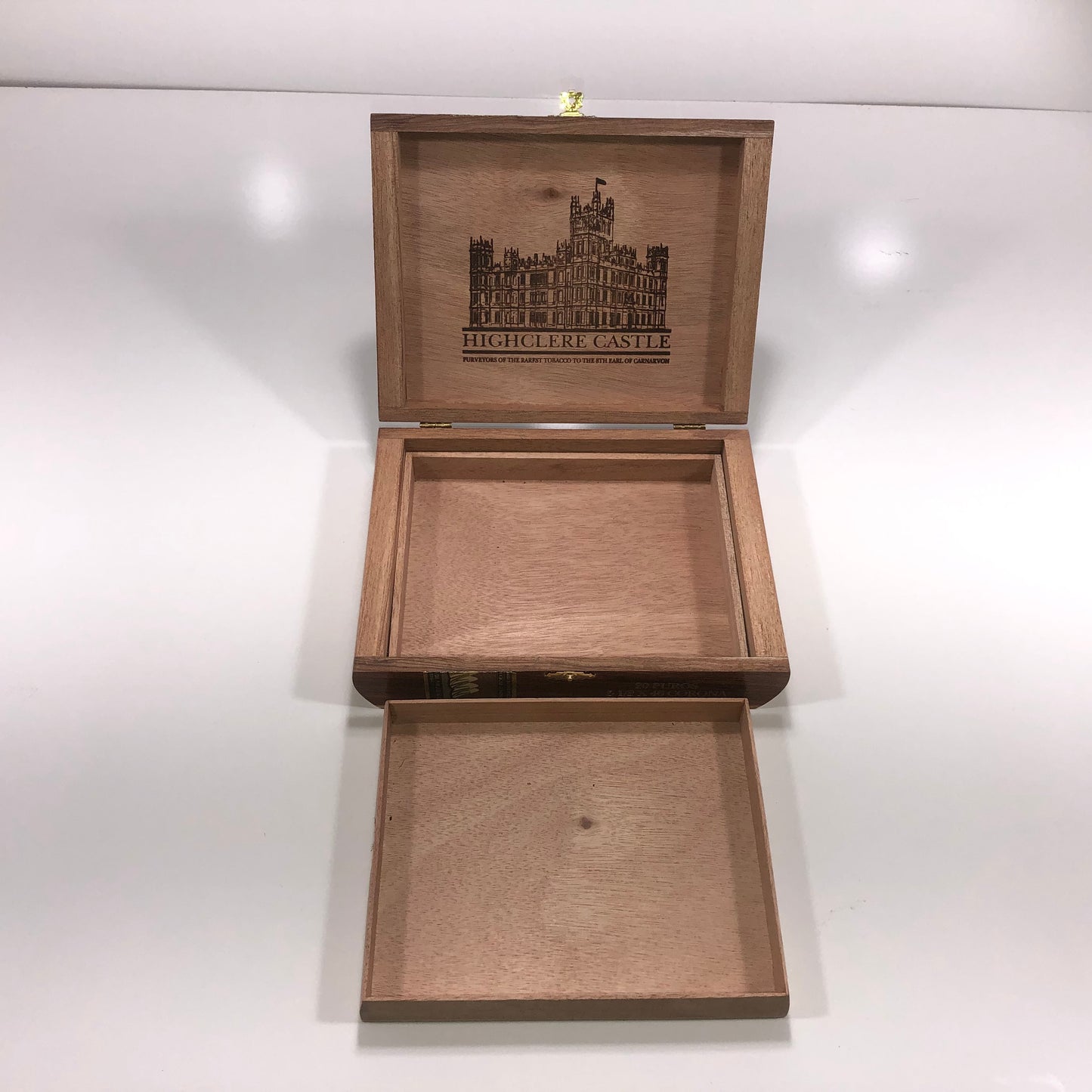 Highclere Castle Corona Empty Wooden Cigar Box 8.75x6.75x2.25