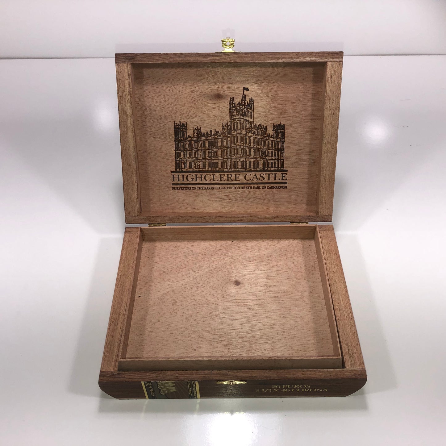 Highclere Castle Corona Empty Wooden Cigar Box 8.75x6.75x2.25