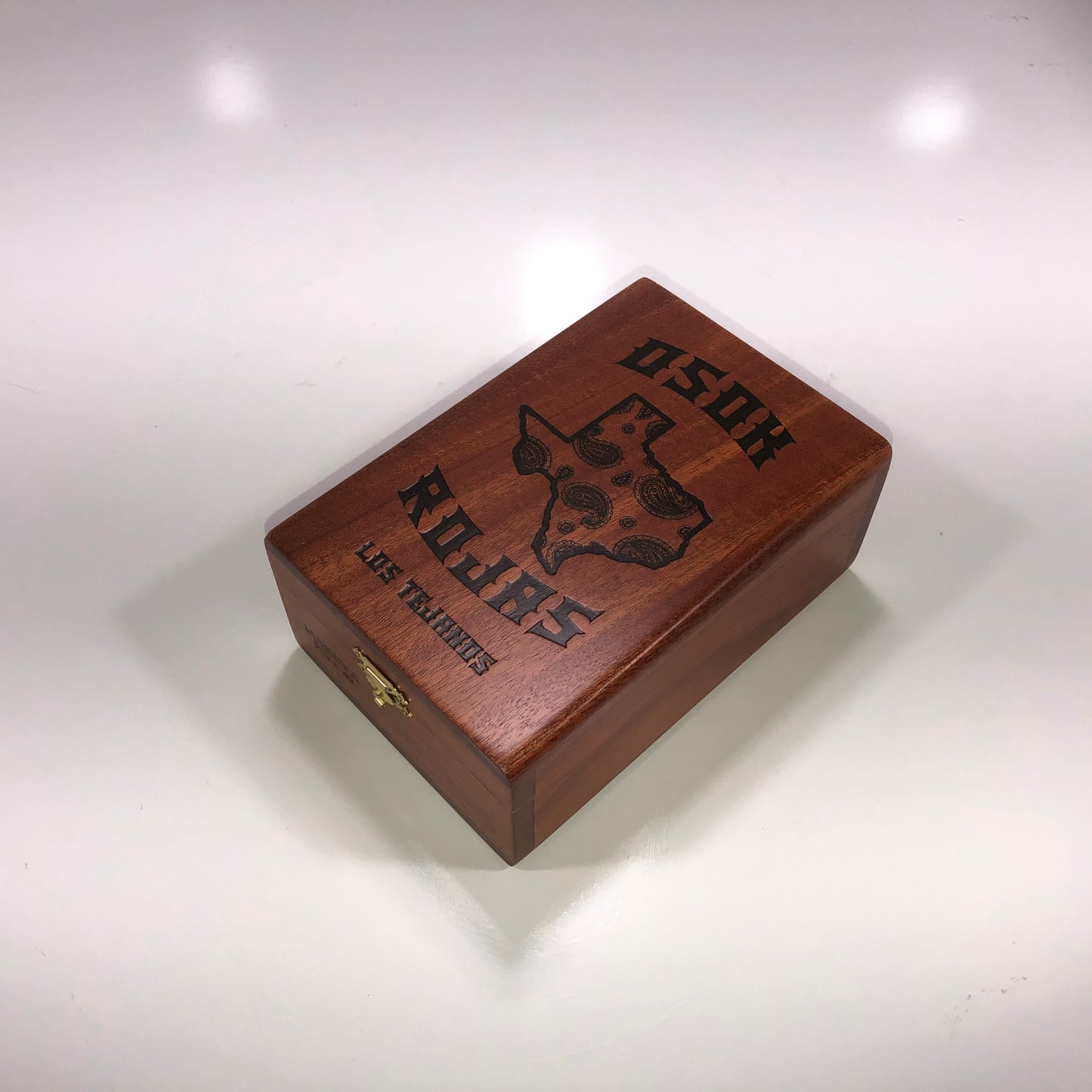 Rojas Osok Los Tejanos Mareva Empty Wooden Cigar Box 4.25x6.25x2.5