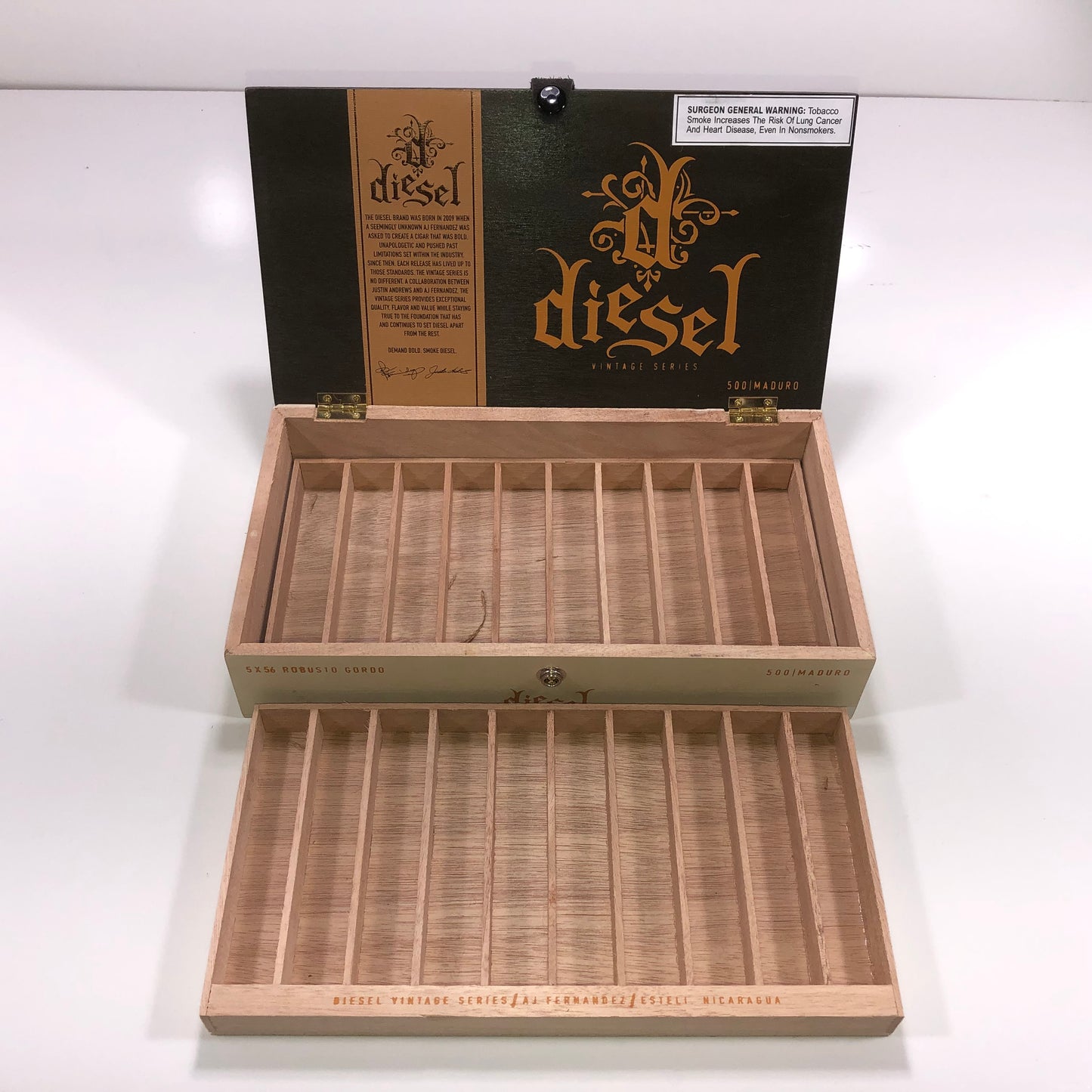 Diesel Vintage Series Robusto Empty Wooden Cigar Box 12x6.75x2.5