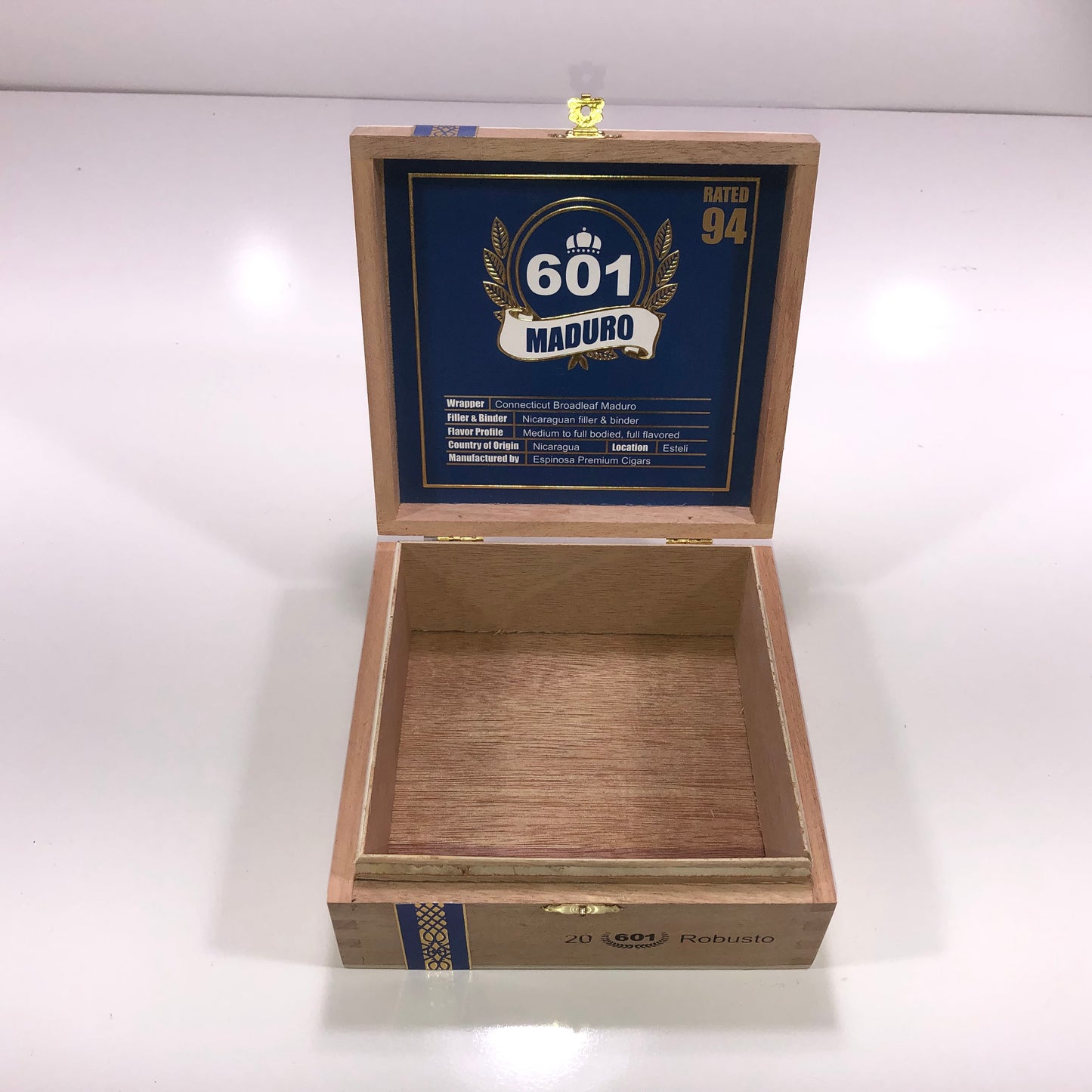 Espinosa 601 Maduro Robusto Empty Wooden Cigar Box 6.5x6.25x2.75