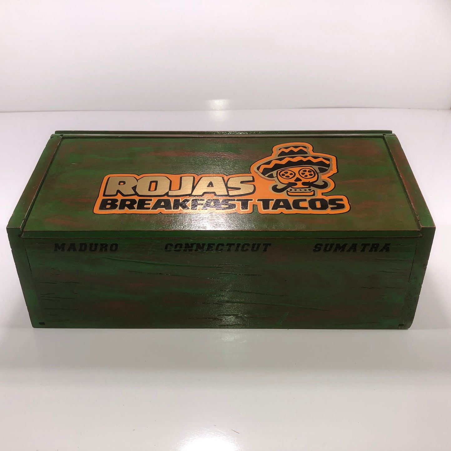 Rojas Breakfast Tacos Empty Wooden Cigar Shelf Display 14.25x6x5.75