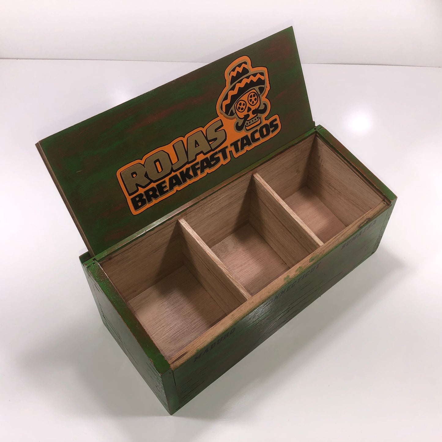 Rojas Breakfast Tacos Empty Wooden Cigar Shelf Display 14.25x6x5.75