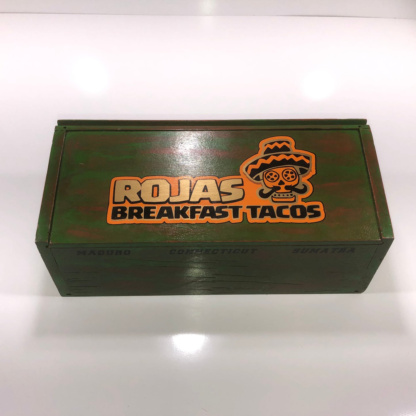 Rojas Breakfast Tacos Empty Wooden Cigar Shelf Display 14.25x6x5.75