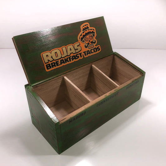 Rojas Breakfast Tacos Empty Wooden Cigar Shelf Display 14.25x6x5.75