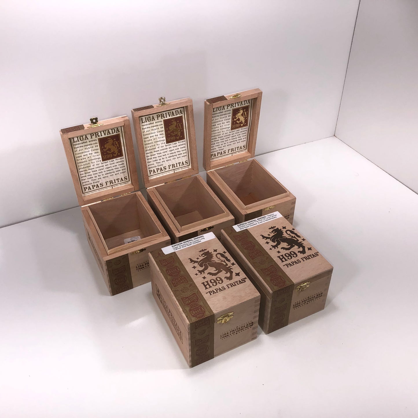 Lot of 5 Liga Privada Papas Fritas Empty Wooden Cigar Boxes 4.5x6x4 #105